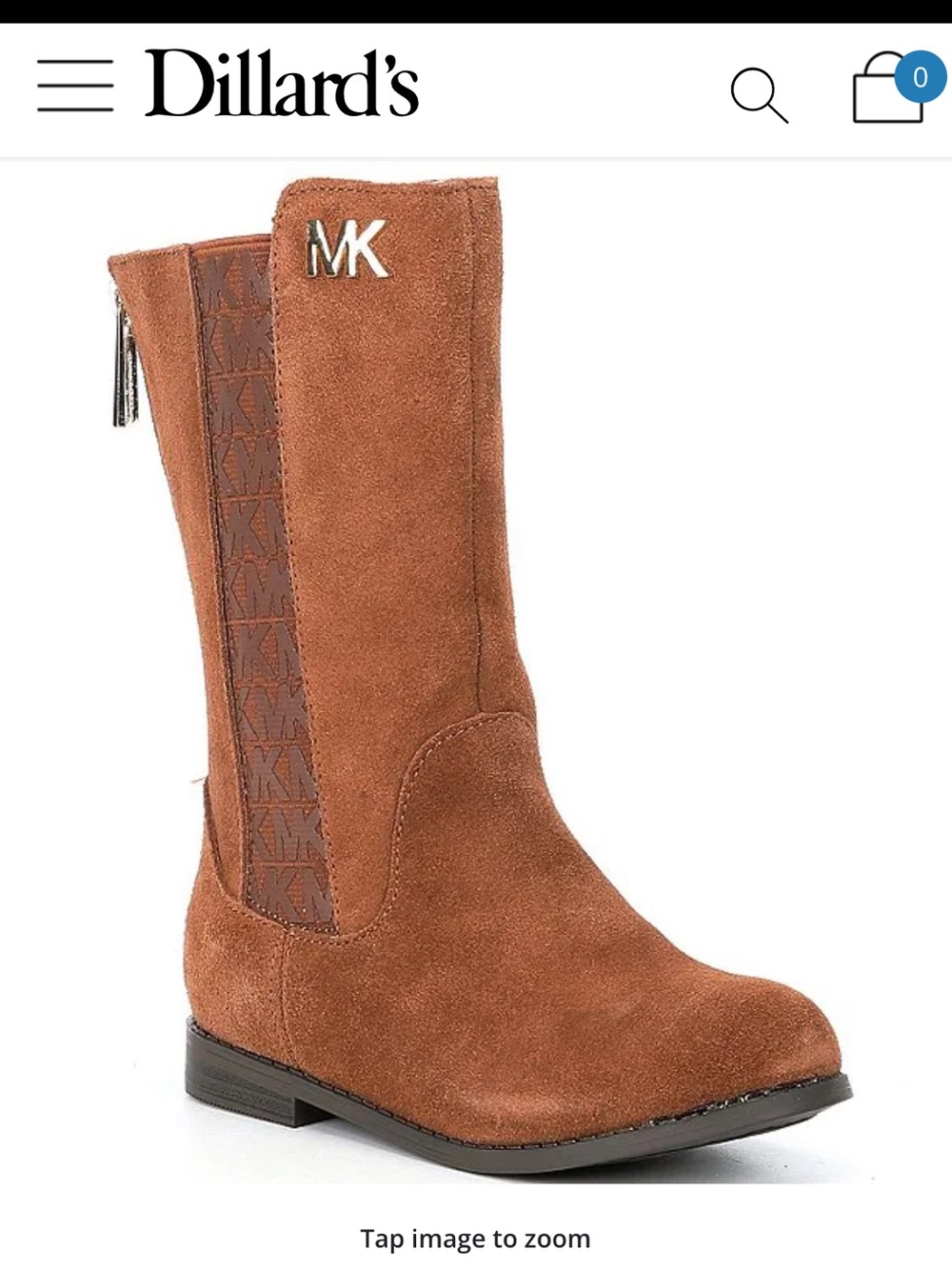 Michael Kors Girls' Tan Suede Mid-Calf MK Logo Boots